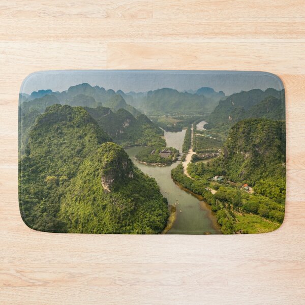 Item preview, Aerial Trang An Peaks - Ninh Binh, Vietnam | Epic Limestone Karst Drone Landscape Art designed and sold by Ross.A.Campbell.