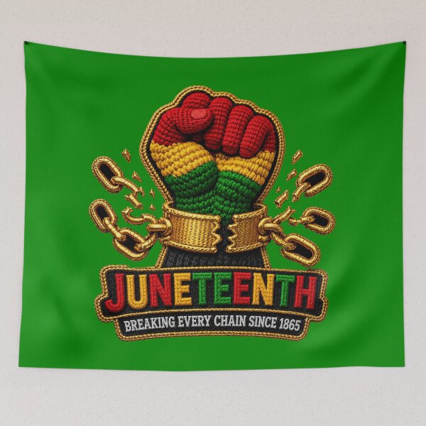 Item preview, Juneteenth Breaking Every Chain Since 1865 Black Power Fist Embroidered Pan African Freedom Day Tee designed and sold by Youngkev-arts.