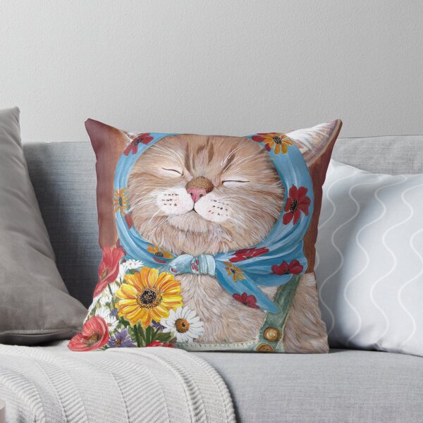 Item preview, Stay Pawsitive Cottagecore Cat with Flowers Illustration designed and sold by ReaDillo.
