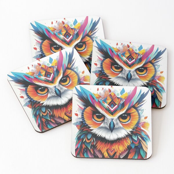 Item preview, Vibrant Colorful Owl - Geometric Tribal Bird Art designed and sold by Hou$e of Art .