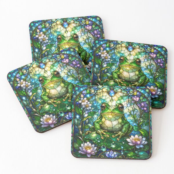 Item preview, Taisho Stained Glass Frog with Lotus - Japanese Art Nouveau designed and sold by WabiSabiArts.