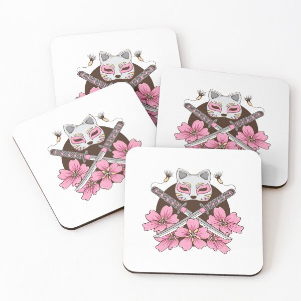Item preview, Kitsune Fox Mask with Crossed Swords and Sakura Blossoms Japanese Warrior Art designed and sold by Mr-MC-kitty.
