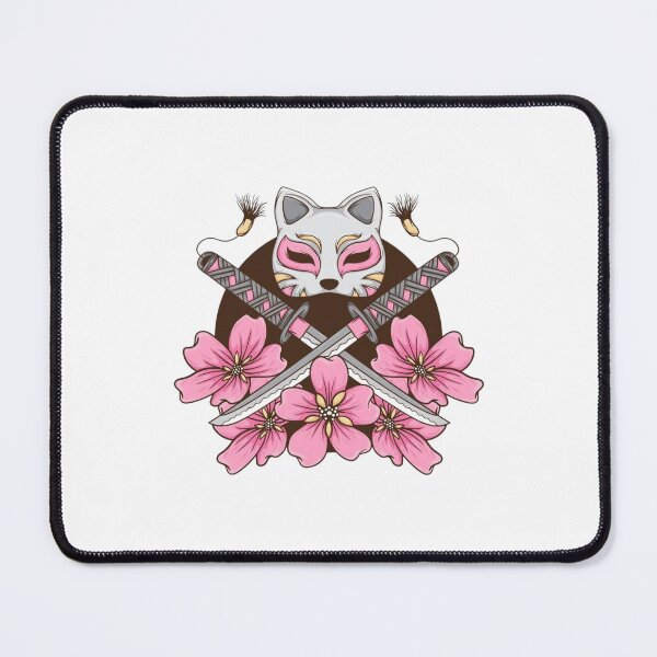Item preview, Kitsune Fox Mask with Crossed Swords and Sakura Blossoms Japanese Warrior Art designed and sold by Mr-MC-kitty.