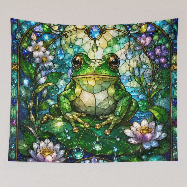 Item preview, Taisho Stained Glass Frog with Lotus - Japanese Art Nouveau designed and sold by WabiSabiArts.