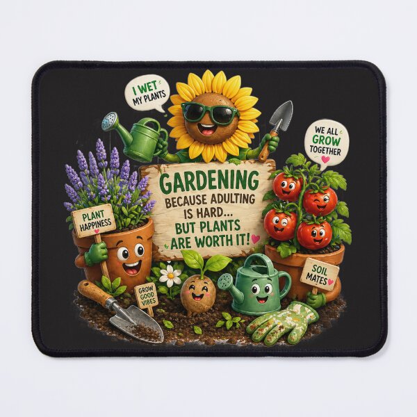 Item preview, Gardening Because Adulting Is Hard: Cheerful Plants, Sunflower, Watering Cans and Garden Tools designed and sold by FireOrchid.