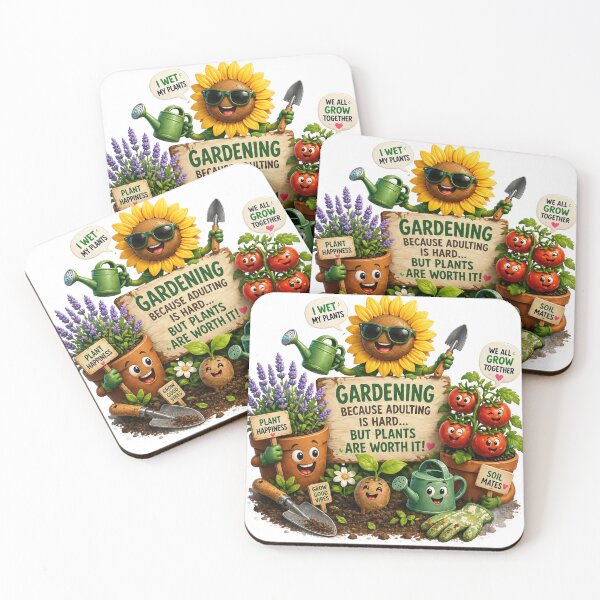 Item preview, Gardening Because Adulting Is Hard: Cheerful Plants, Sunflower, Watering Cans and Garden Tools designed and sold by FireOrchid.