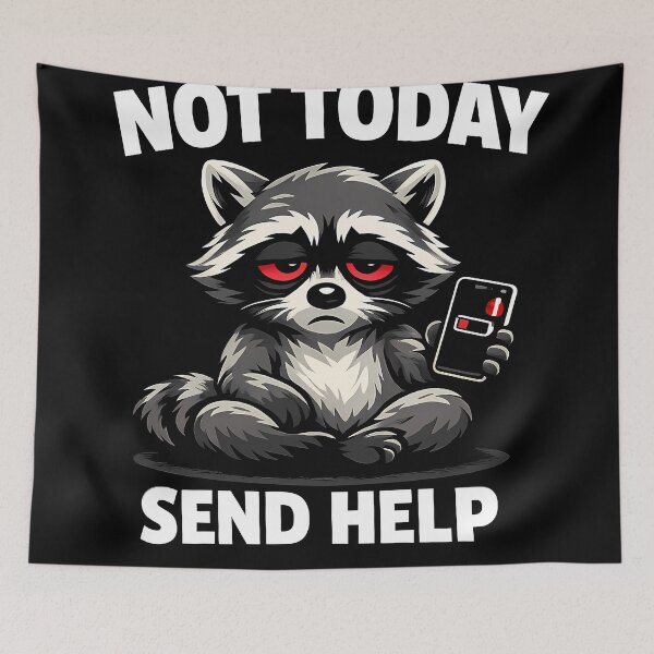 Item preview, Tired Raccoon Shirt Not Today Send Help Funny Low Battery Burnout Meme designed and sold by clockedoutwearshop.