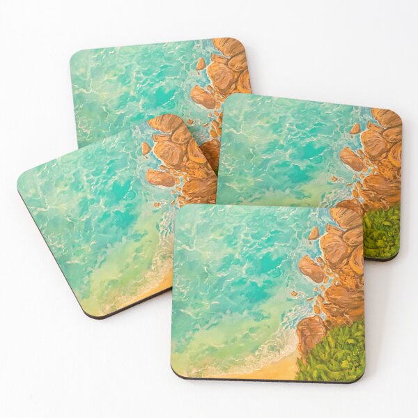 Item preview, Tropical Beach Aerial View Acrylic Painting | Ocean Paradise Seascape Art Print designed and sold by hopenoli_art.