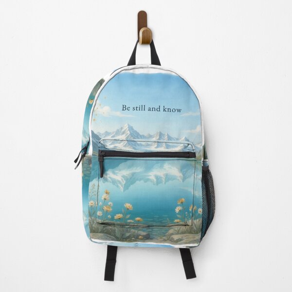 Item preview, Be still and know mountain lake reflection wildflower oil painting designed and sold by icemanphotos.