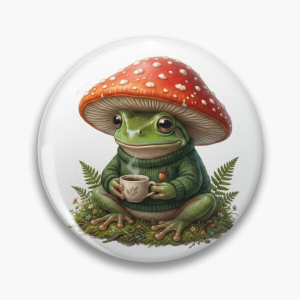 Item preview, Cute frog wearing a mushroom hat and sweater holding a cup of coffee designed and sold by rajeshbac.