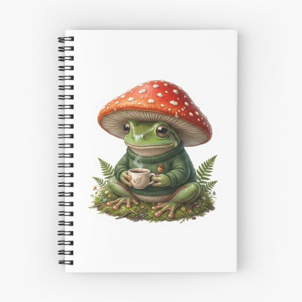 Item preview, Cute frog wearing a mushroom hat and sweater holding a cup of coffee designed and sold by rajeshbac.