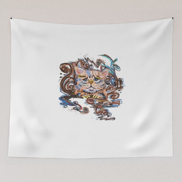 Item preview, Sad Cat Sticker, Expressive Tired Kitten Pastel Art designed and sold by Vesivariart.