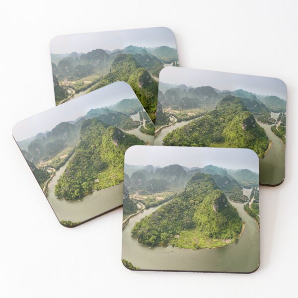 Item preview, Aerial Trang An Peaks - Ninh Binh, Vietnam | Epic Limestone Karst Drone Landscape Art designed and sold by Ross.A.Campbell.