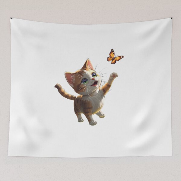 Item preview, Cute Kitten Chasing Butterfly Sticker | Kawaii Cat Cartoon Illustration designed and sold by LevelUpReads.