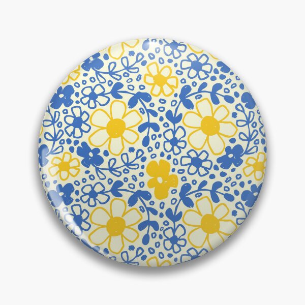 Item preview, Cute Mediterranean Flowers, Folk Floral Blue Yellow Cottagecore Pattern designed and sold by Pravokrugulnik.