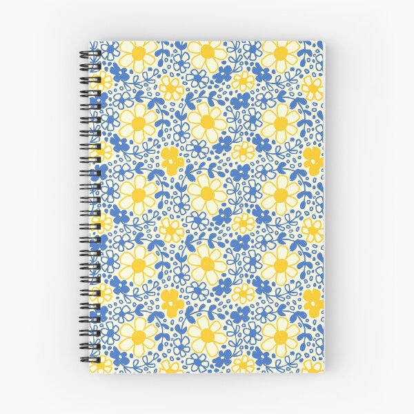 Item preview, Cute Mediterranean Flowers, Folk Floral Blue Yellow Cottagecore Pattern designed and sold by Pravokrugulnik.