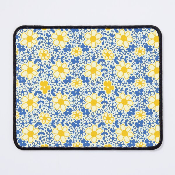 Item preview, Cute Mediterranean Flowers, Folk Floral Blue Yellow Cottagecore Pattern designed and sold by Pravokrugulnik.