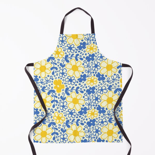 Item preview, Cute Mediterranean Flowers, Folk Floral Blue Yellow Cottagecore Pattern designed and sold by Pravokrugulnik.