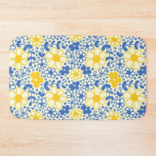 Item preview, Cute Mediterranean Flowers, Folk Floral Blue Yellow Cottagecore Pattern designed and sold by Pravokrugulnik.