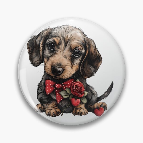Item preview, Dachshund Puppy with Red Hearts and Rose designed and sold by Erika Kaisersot.
