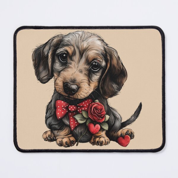 Item preview, Dachshund Puppy with Red Hearts and Rose designed and sold by Erika Kaisersot.