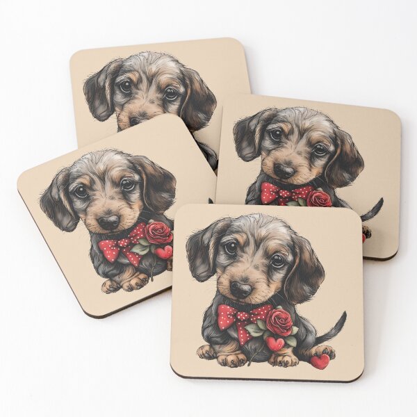Item preview, Dachshund Puppy with Red Hearts and Rose designed and sold by Erika Kaisersot.