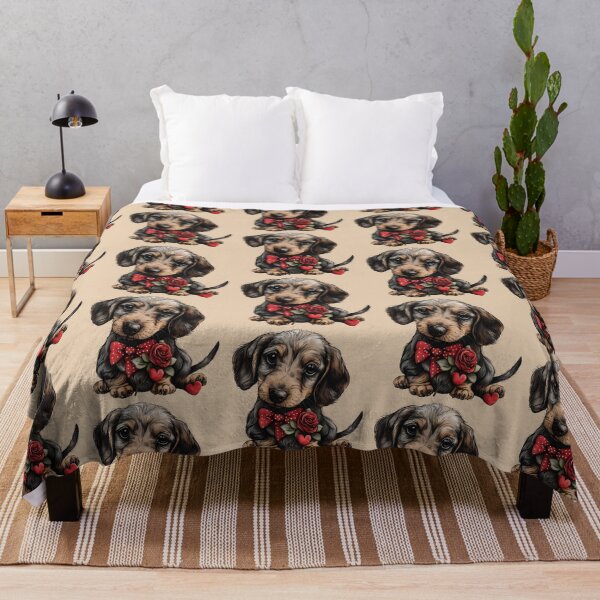 Item preview, Dachshund Puppy with Red Hearts and Rose designed and sold by Erika Kaisersot.