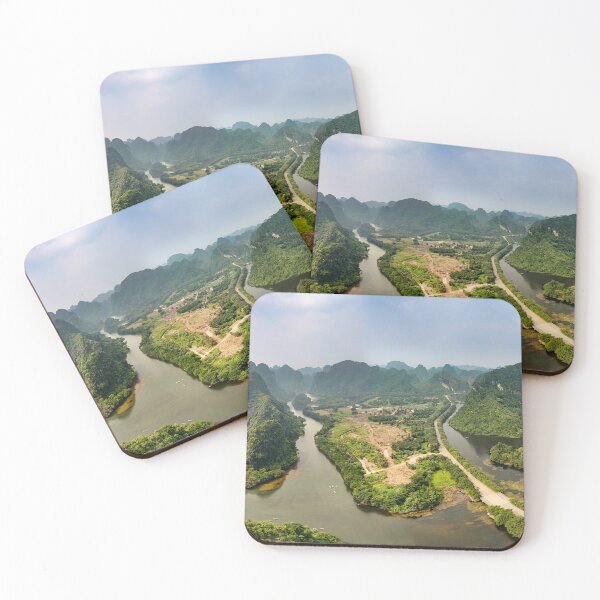 Item preview, Aerial Trang An Peaks - Ninh Binh, Vietnam | Epic Limestone Karst Drone Landscape Art designed and sold by Ross.A.Campbell.