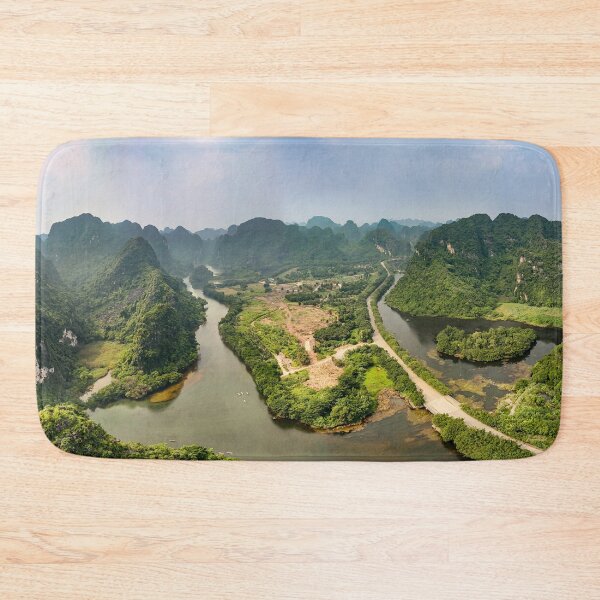 Item preview, Aerial Trang An Peaks - Ninh Binh, Vietnam | Epic Limestone Karst Drone Landscape Art designed and sold by Ross.A.Campbell.