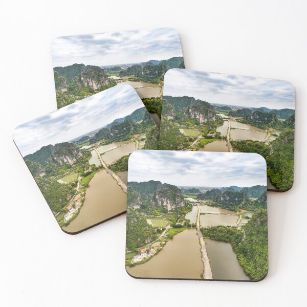 Item preview, Aerial Trang An Peaks - Ninh Binh, Vietnam | Epic Limestone Karst Drone Landscape Art designed and sold by Ross.A.Campbell.