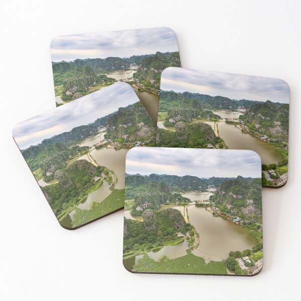 Item preview, Aerial Trang An Peaks - Ninh Binh, Vietnam | Epic Limestone Karst Drone Landscape Art designed and sold by Ross.A.Campbell.