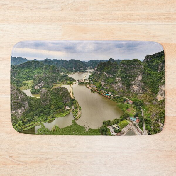 Item preview, Aerial Trang An Peaks - Ninh Binh, Vietnam | Epic Limestone Karst Drone Landscape Art designed and sold by Ross.A.Campbell.