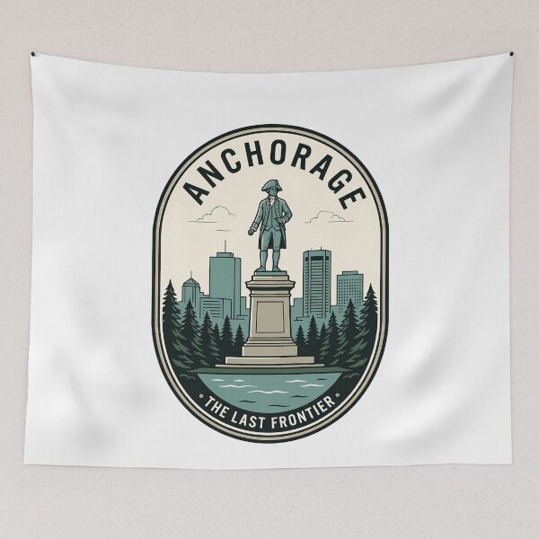 Item preview, Vintage Anchorage Alaska Captain Cook Statue Skyline designed and sold by k3rstman1.