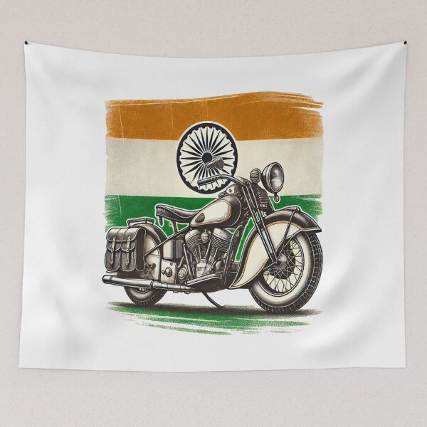 Item preview, Vintage Indian Motorcycle with India Flag Retro Biker  designed and sold by Globalcitytees.