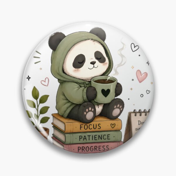 Artikelvorschau, Pandababy im grünen Hoodie, sitzt auf Büchern und hält eine Kaffeetasse. entworfen und verkauft von : CraftyVibes.