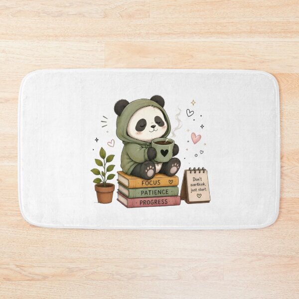 Item preview,  baby panda in green hoodie, sitting on books, holding coffee mug designed and sold by : CraftyVibes.