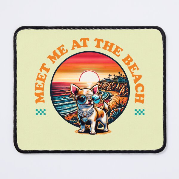 Item preview, Meet Me at the Beach Chihuahua Retro Sunset Design designed and sold by PrintandJoy.