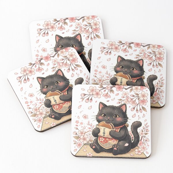 Item preview, Kawaii Black Cat with Dorayaki – Japanese Sakura Aesthetic Art designed and sold by vekotpu.