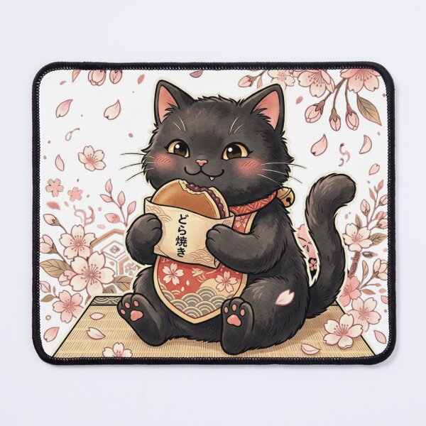 Item preview, Kawaii Black Cat with Dorayaki – Japanese Sakura Aesthetic Art designed and sold by vekotpu.