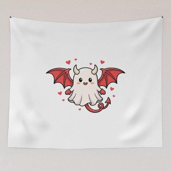Item preview, Cute Devil Ghost Sticker | Kawaii Spooky Love Ghost Cartoon designed and sold by ClickToSticker.
