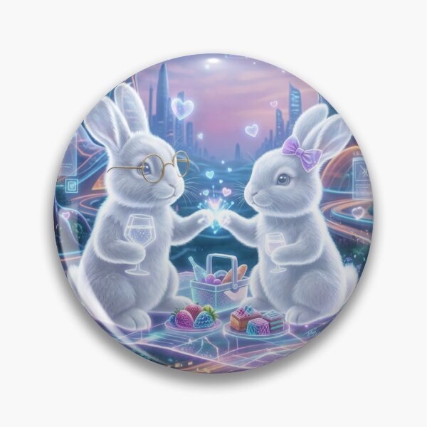 Item preview, Neon Cyberpunk Bunny Couple - Futuristic Picnic Under the Stars designed and sold by lovelistivkaa.
