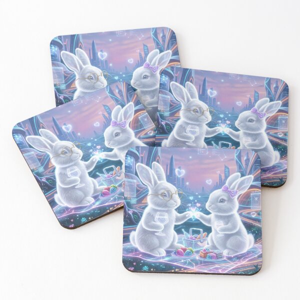 Item preview, Neon Cyberpunk Bunny Couple - Futuristic Picnic Under the Stars designed and sold by lovelistivkaa.