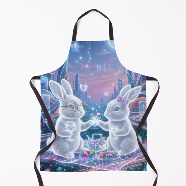 Item preview, Neon Cyberpunk Bunny Couple - Futuristic Picnic Under the Stars designed and sold by lovelistivkaa.