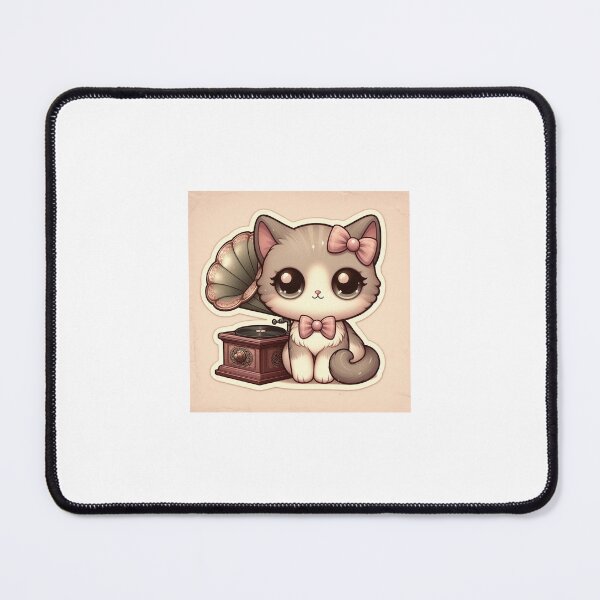 Item preview, Vintage Kitten Gramophone Sticker | Vintage Kitten Wearing Bow Sticker designed and sold by PastelPawsArt.