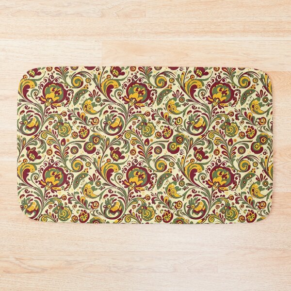 Item preview, Maximalist Folk Art Floral Seamless Pattern in Burgundy Green and Gold designed and sold by GraceInNatureCo.