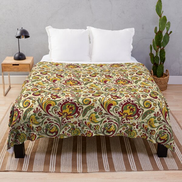 Item preview, Maximalist Folk Art Floral Seamless Pattern in Burgundy Green and Gold designed and sold by GraceInNatureCo.