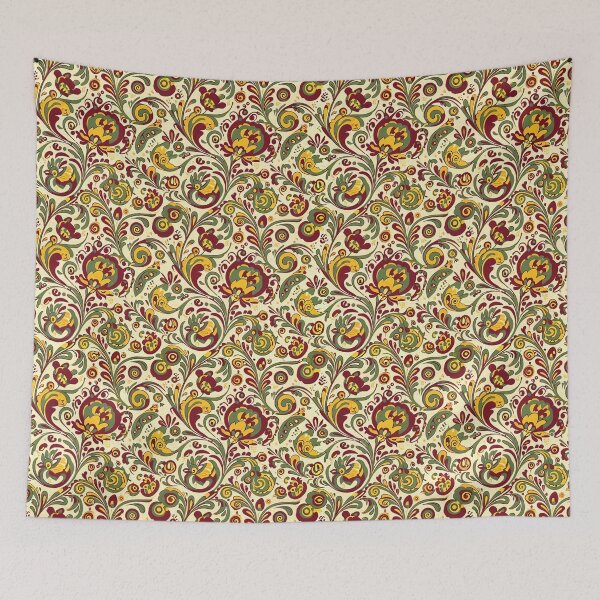 Item preview, Maximalist Folk Art Floral Seamless Pattern in Burgundy Green and Gold designed and sold by GraceInNatureCo.