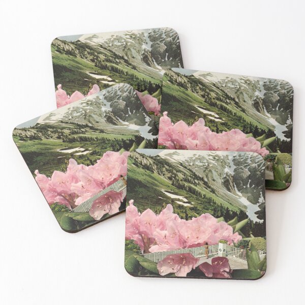 Item preview, pink flowers, surreal mountain, vintage nature, retro designed and sold by seventies.collages.