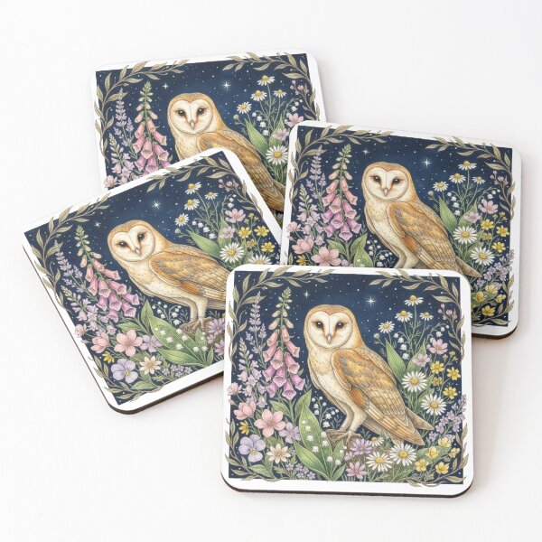 Item preview, Barn Owl Wildflower Night Illustration designed and sold by Rutvain.