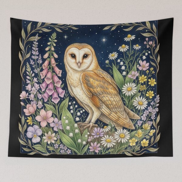 Item preview, Barn Owl Wildflower Night Illustration designed and sold by Rutvain.